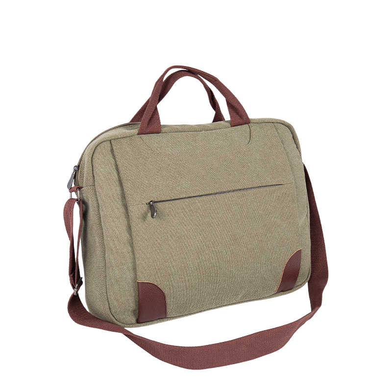 กระเป๋า Laptop Messenger - Canvas Crossbody Bag ที่มีหลายช่อง - สีเขียว